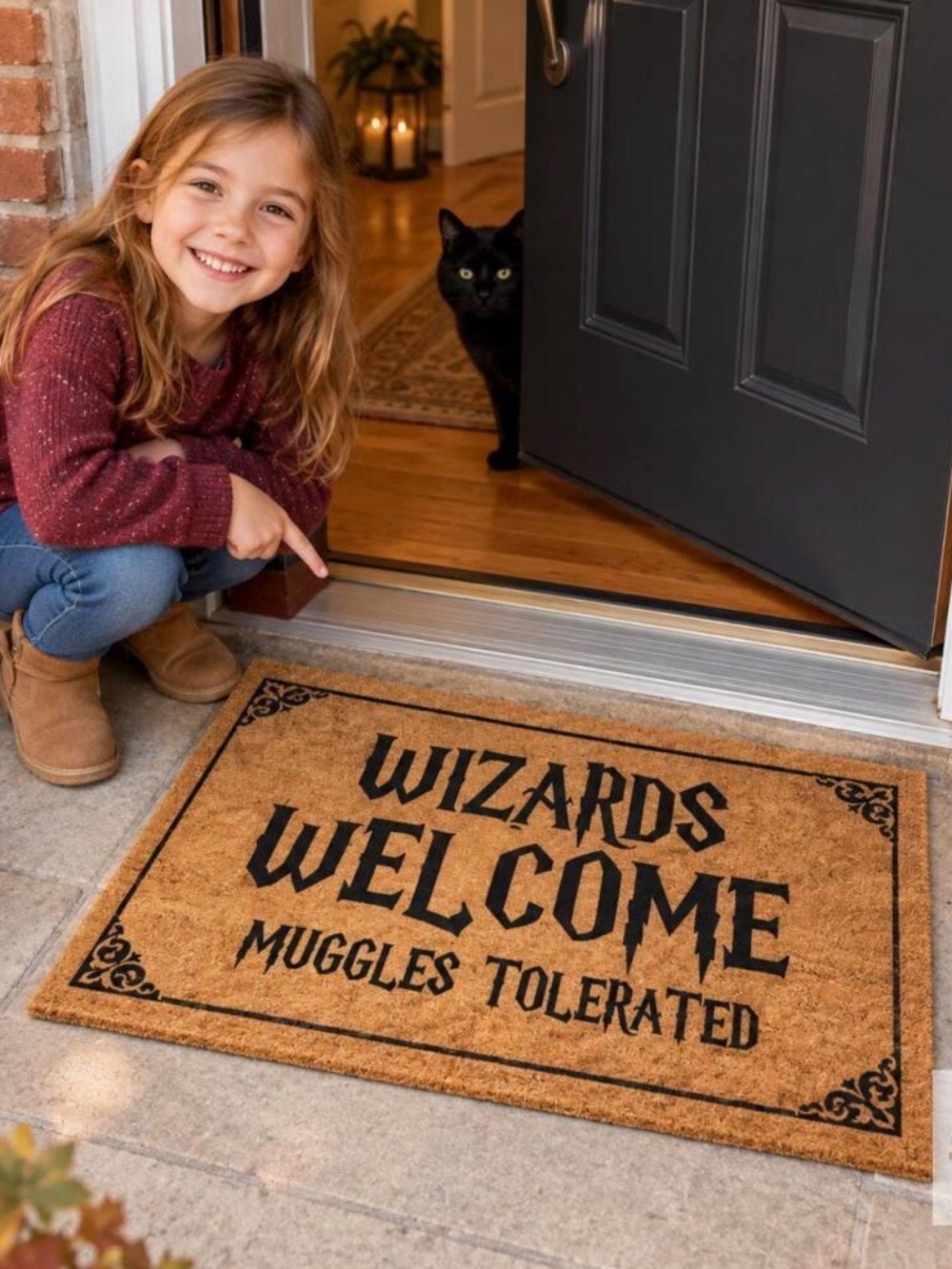Wizards Welcome Coir Doormat - Natural Brown with Black Print